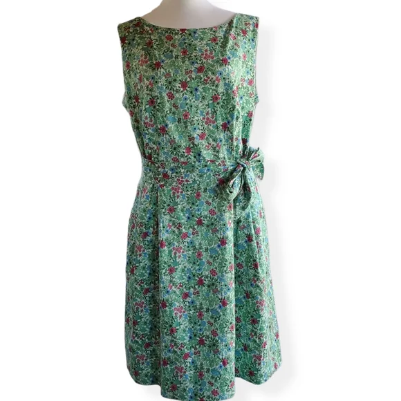 ANNE KLEIN Green Floral A-Line Fit & Flare Dress Size 10 - Picture 2 of 16